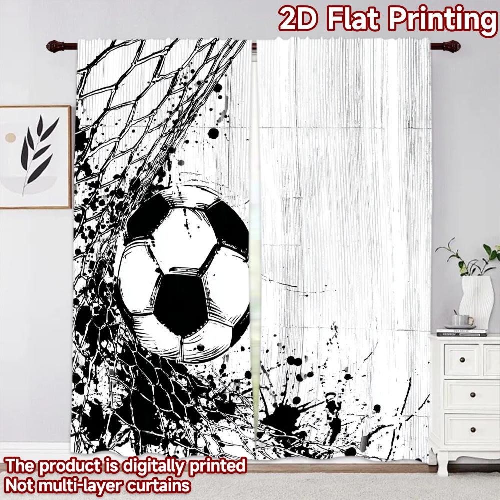 2D Flachdruck 2 Stück Vorhang Party Fenster Vorhänge Fußball im Netz Digital Bedruckte Polyester Vorhänge Festliche Vorhänge für