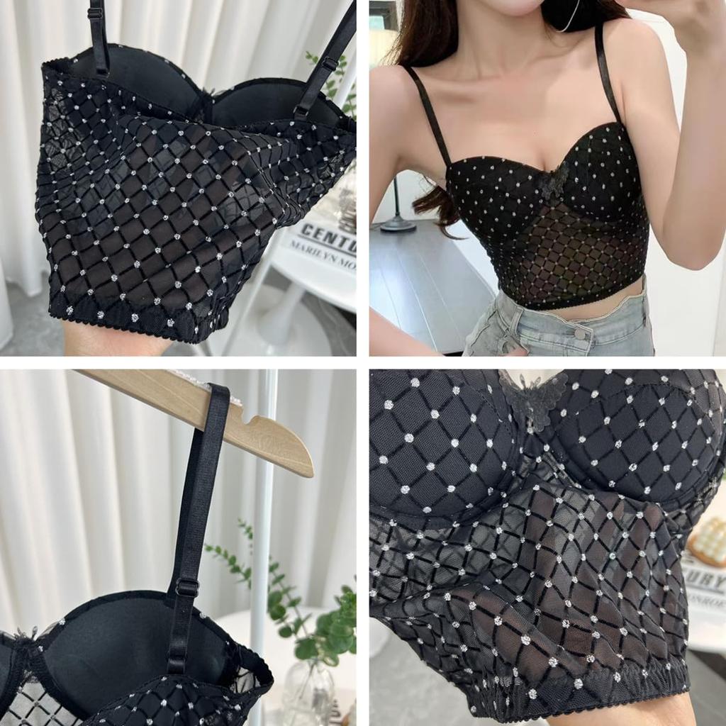 Morices Bow Camisole with Adjustable Shoulder Sparkly Polka Dot Bra Cami with Tube Top and Camisole with Integrated Underwear for Girls Women's