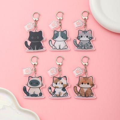 1/9Pcs Cartoon Pet Cat Lover Acrylic Car Keychain Cute Backpack Pendant Funny Bag Charms Accessories Decoration Holiday Gifts