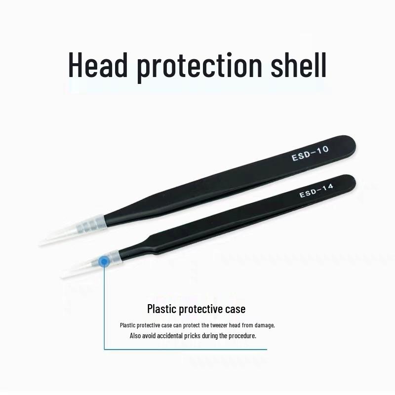 Black Anti-Static Stainless Steel Curved Tweezers for Phone Repair, Bird's Nest Plucking, and Manicure (ESD Safe)