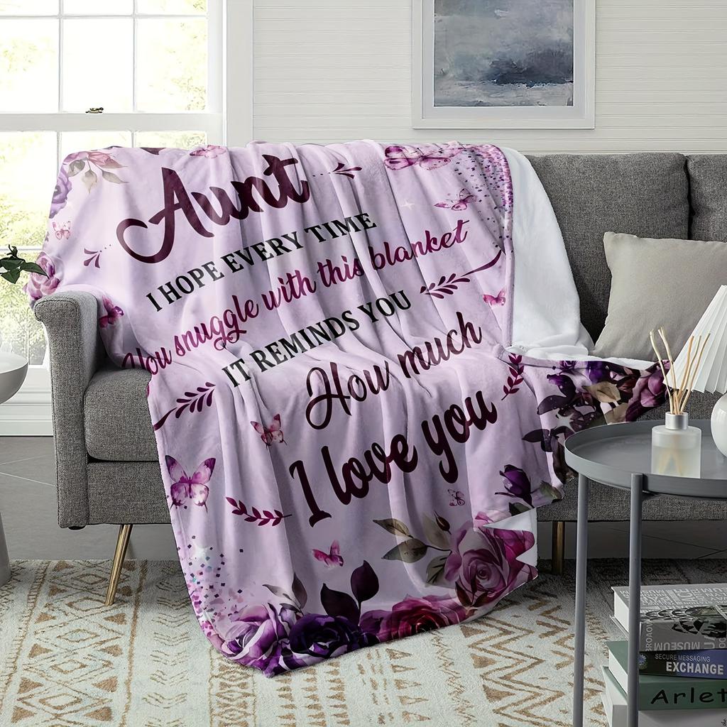 1pc Ultra-Soft Aunt Gift Throw Blanket - Cozy Floral & Butterfly Design, Perfect for Couch, Bed, Office Nap, Camping & Travel - Durable, All