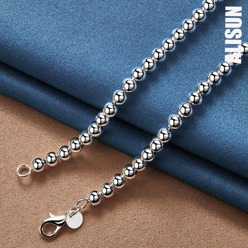 925 Sterling Silber 6 8 10 12mm glatte Perlen Kugelkette Armband Halskette modischer Hochzeitsschmuck