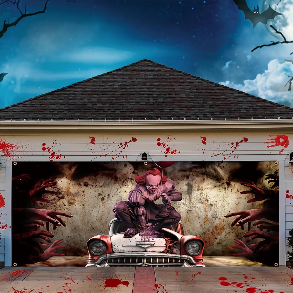 One 2D flat Halloween garage door polyester banner clown-themed front scary party decoration Halloween decoration