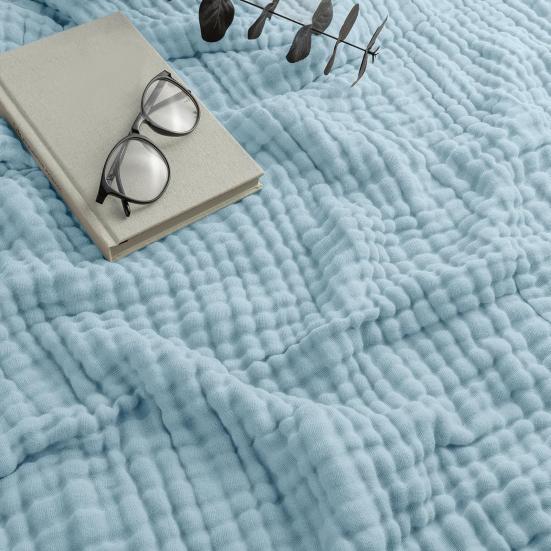 Muslinkos Sommer Sofateppe Pustende Ensfarvet Muslinklede Koseteppe for Seng Sofa Reise Feriebruk