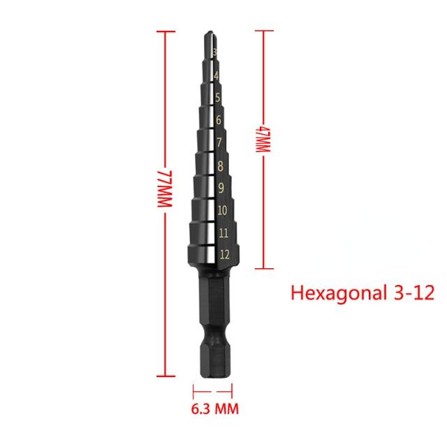 3Pcs HSS Nitriding Black Step Drill Bits 4-12mm 4-20mm Titanium Coated Wood Metal Hole Tools Set