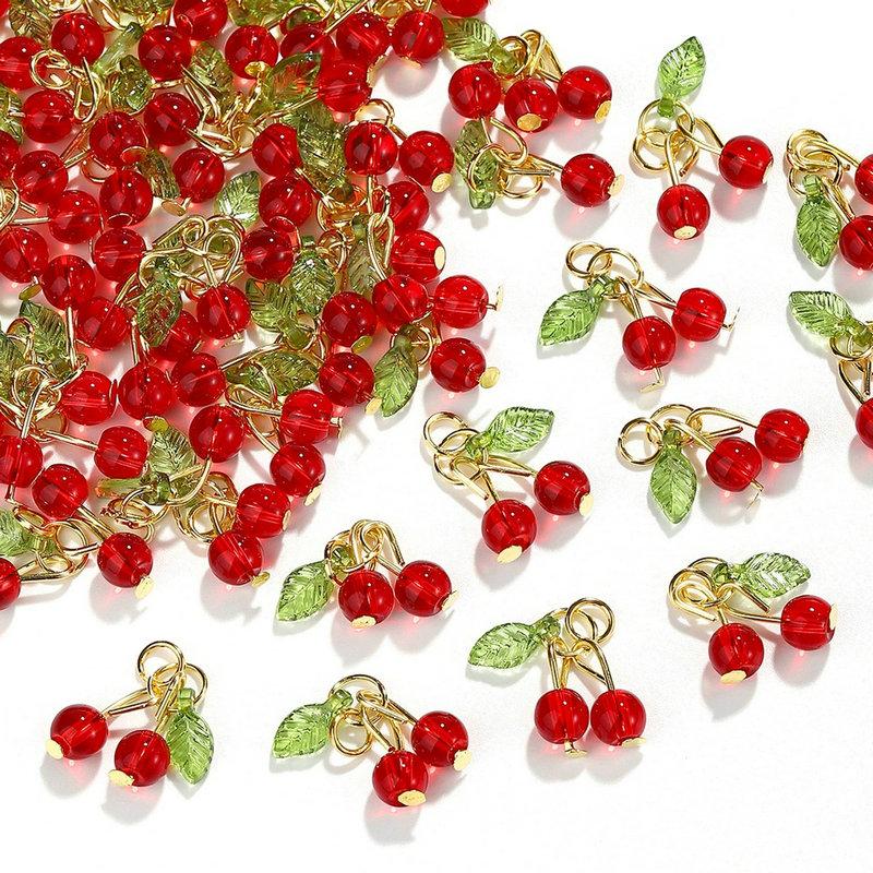 10pz Ciondoli Ciliegia Rossa Carini Pendenti Frutta Rossa in Vetro con Passante Accessori per Creazione Gioielli Fai da Te per Braccialetto Collana Orecchini