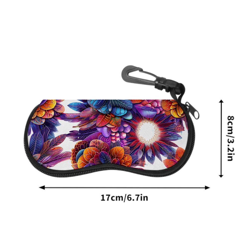2D-Boho Floral Print Protective Sunglasses Case, Vibrant Colorful Flower Eyeglasses Storage Pouch, Lightweight Zipper Eyewear Bag for Travel Daily Use