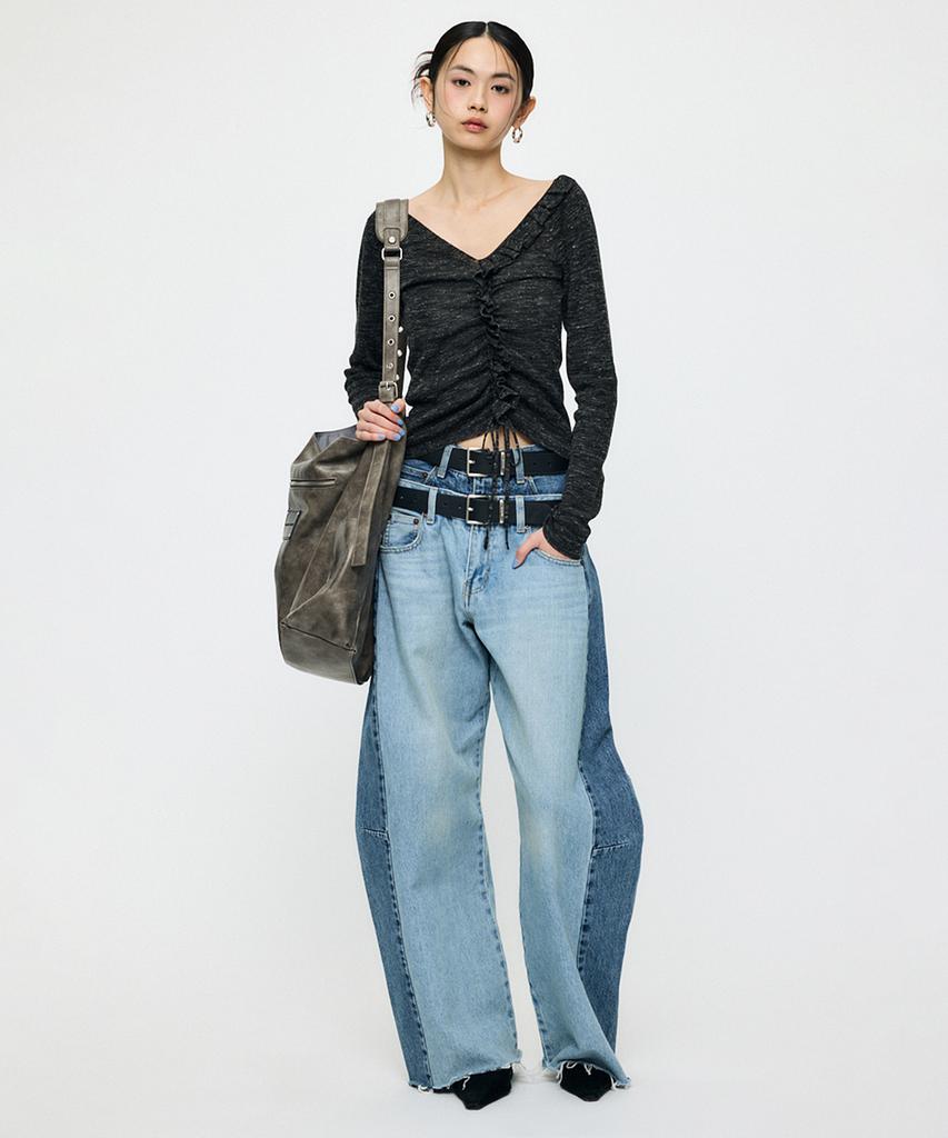 INSILENCE WOMEN [Moussy] Gather Knit Top Black