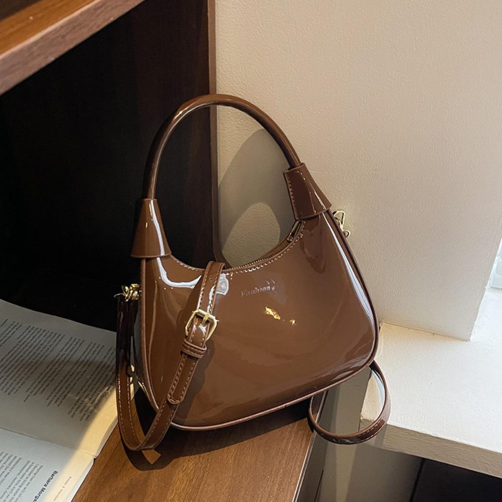 Elegant PU Hobo Bag Solid Color Texture Handbag Storage Bag French Underarm Bag Women