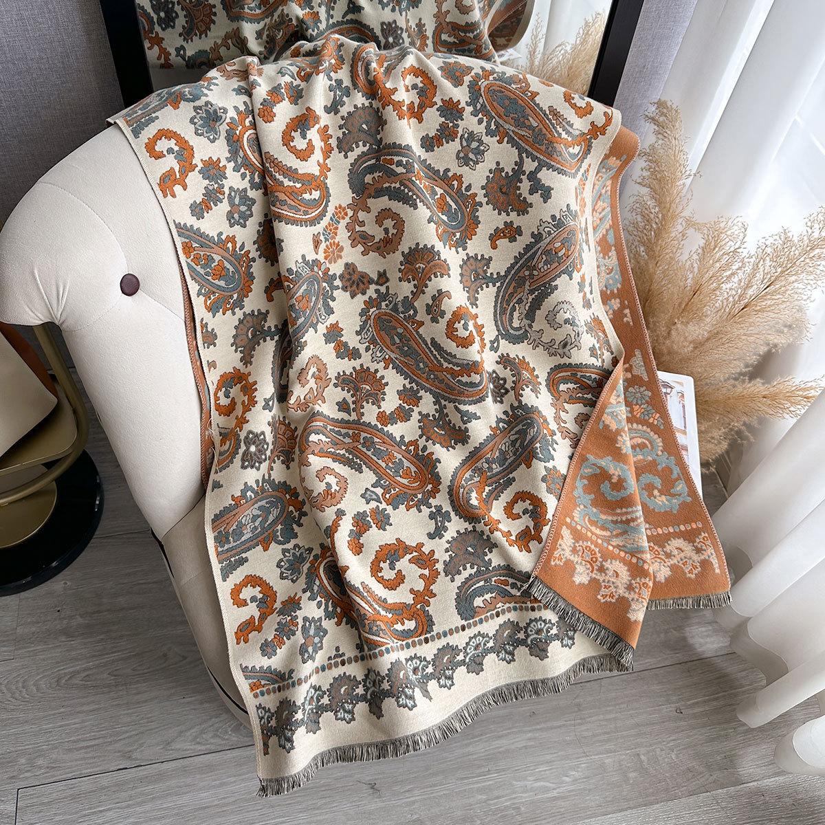 

модный платок с принтом цветов кешью, темпераментная шаль, женский элегантный платок класса люкс, для ношения на улице как теплый шарф 185x65cm бежевый