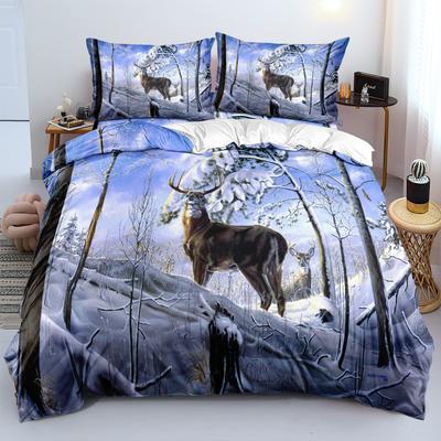 3pcs Deer Cattle Digital Print Bedding Set Cozy Soft Duvet Cover King Queen Twin Size Birthday Gift Boy Girl Adult Bedroom Decor