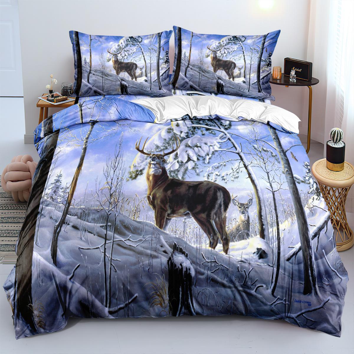 

3pcs Deer Cattle Digital Print Bedding Set Cozy Soft Duvet Cover King Queen Twin Size Birthday Gift Boy Girl Adult Bedroom Decor EU Single 135x200cm