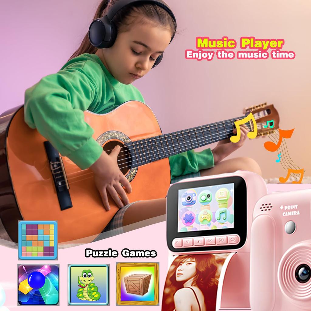 Kids Instant Color Printing Camera 1080P Colorful Po Thermal Print Toys Camera Video Games Music Children Boys Girls Gifts