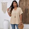 Women’s Short Sleeve V Neck Blouse with Button Loose Fit Tunic Top for Casual Daily Wear