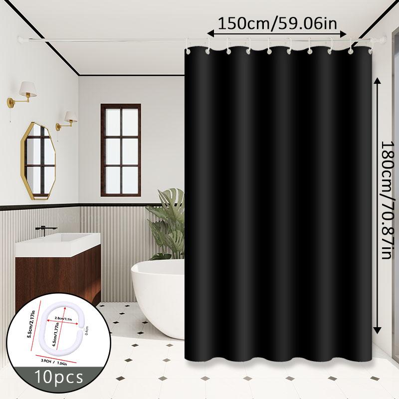 Minimalist Pure Black Shower Curtain, Bathroom Dry and Wet Separation Partition Curtain, Peva Material, Easy To Clean, Comes with Hooks