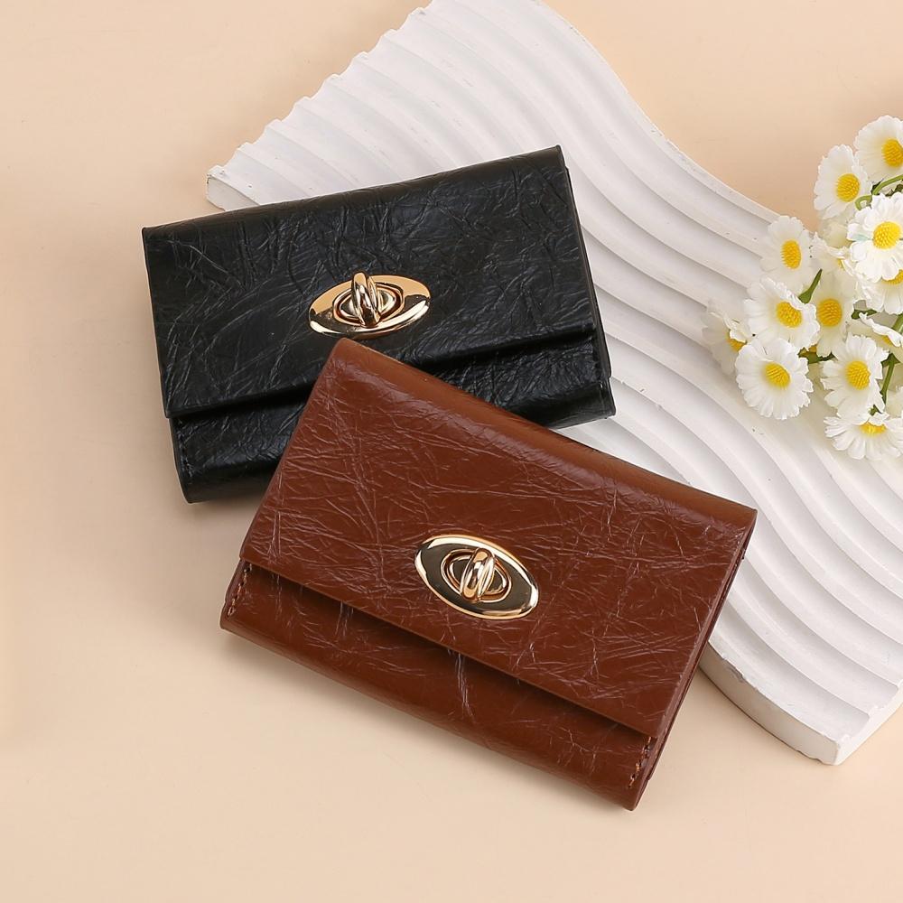 Damen Ölleder Kurzes Portemonnaie Tragbar Ovaler Verschluss Kartenhalter Damen Münzbörsen Neu Retro Multi-Karten Zwei Fächer Clutch-Portemonnaie