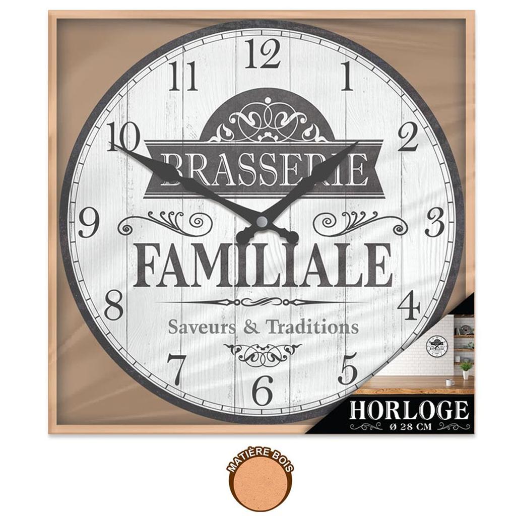 Les Trésors De Lily [A2773] - Wooden Wall Clock 'Brasserie Familiale' Gray - 28 Cm) -  28 Cm