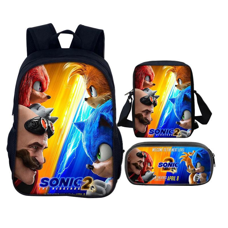 Sonic The Hedgehog 2 Book Bag Set With Waterresistant Polyester For School And Travel