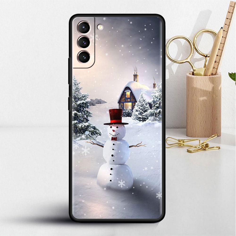 Cartoon Snowman Christmas Soft Case For Samsung Galaxy S22 S20 FE S21 S10 S9 Plus S8 Note 20 Ultra 10 Lite Phone Cover Shell