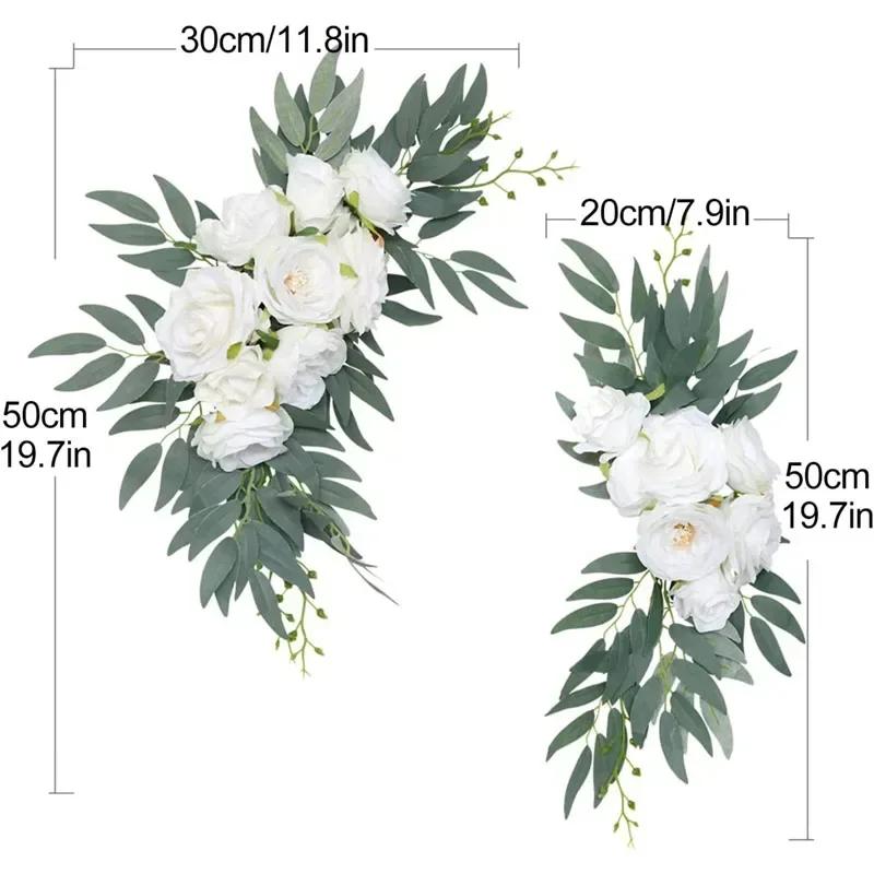 2 Pcs Artificial Wedding Arch Flowers Kit Wedding Flowers Garlands Silk Peony Flower Swag Welcome Sign Floral for Ceremony Party