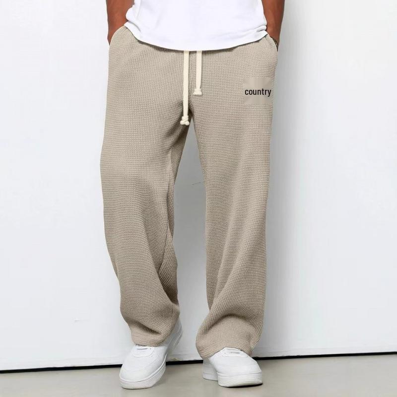 

Men s Casual Waffle Sports Pants with Loose Straight Leg and Patch Detail XL хаки