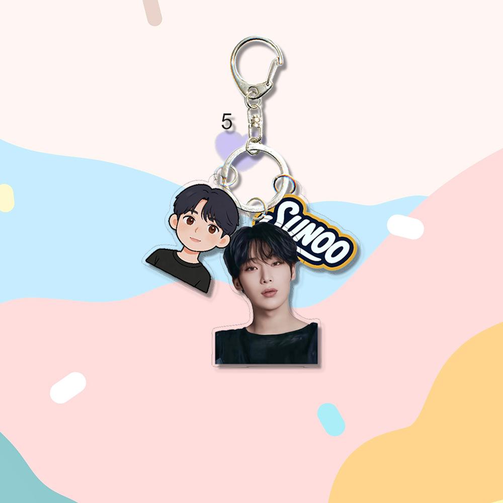 1pc ENHYPEN Keychain with Name Tag, Jungwon Jay Jake Sunghoon Sunoo Ni-ki Cute Figure & Real Photo 3-in-1 Triple Pendant Keyring, Engene Fans Gift