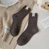 Autumn and Winter Fabric Label Button Wool Socks, Women's Mid-calf Socks, Solid Color Thickened Warm and Versatile Pile Socks