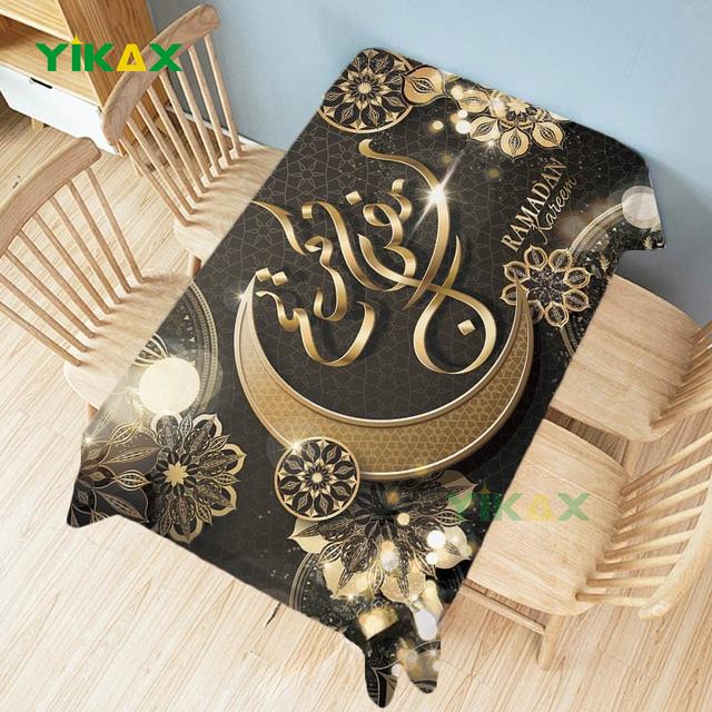 Eid Mubarak Restaurant Decoration Tablecloth Ramadan Decoration Tapestry Flower Islamic Art Rectangular Waterproof Tablecloth