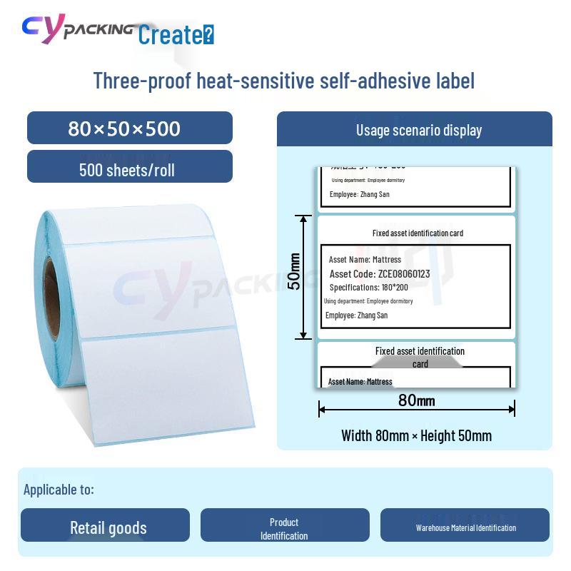 Durable Thermal Label Paper Roll for Universal Barcode & Logistics Printers (20x30, 40x80).