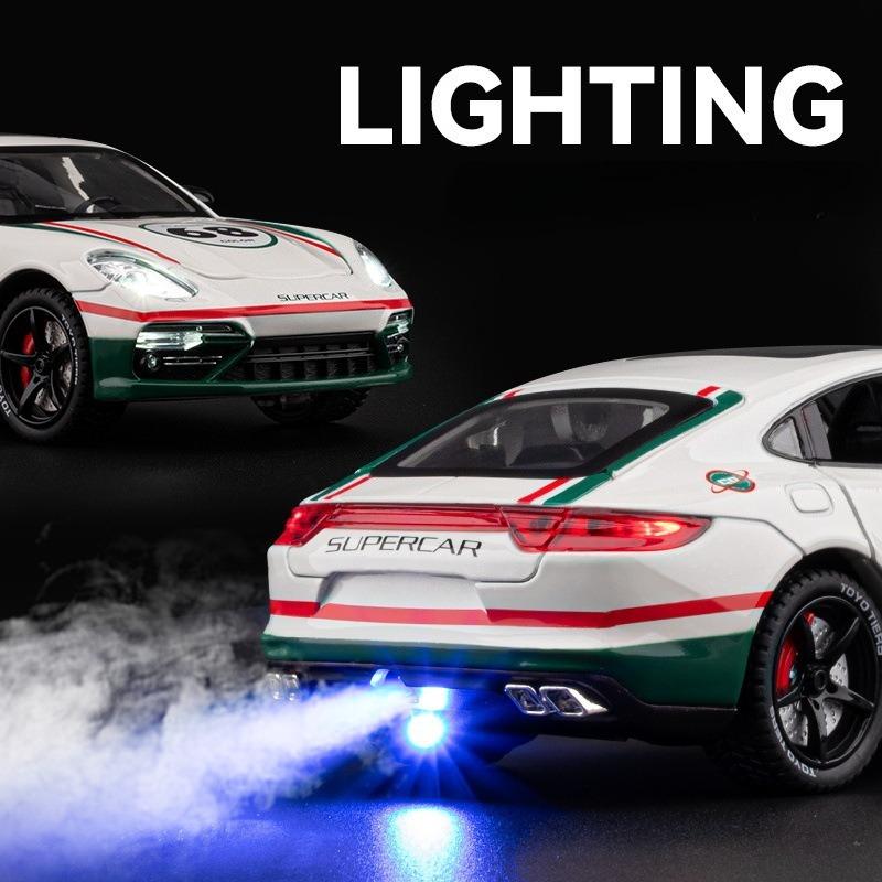 Spray 1/24 Porsche Panamera Supercar Model with Sound Light Collection Miniature Voiture Diecast Toy Vehicle Children Boy Gift Hobby