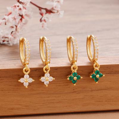 Luxury Stainless Steel Small Dangle Earrings Crystal Zirconia Flower Pendant Earrings Hypoallergenic Women's Jewelry
