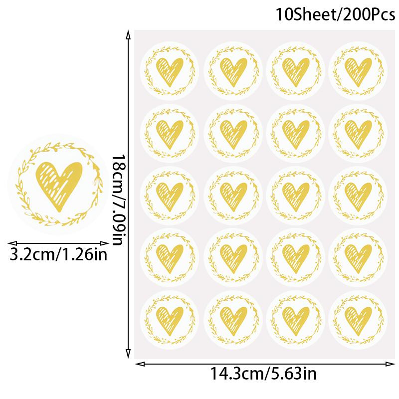200Pcs Bronzing Transparent Sealing Stickers Love Heart Round Gold Silver Envelop Candy Bag Label for Baking Gift DIY Decoration