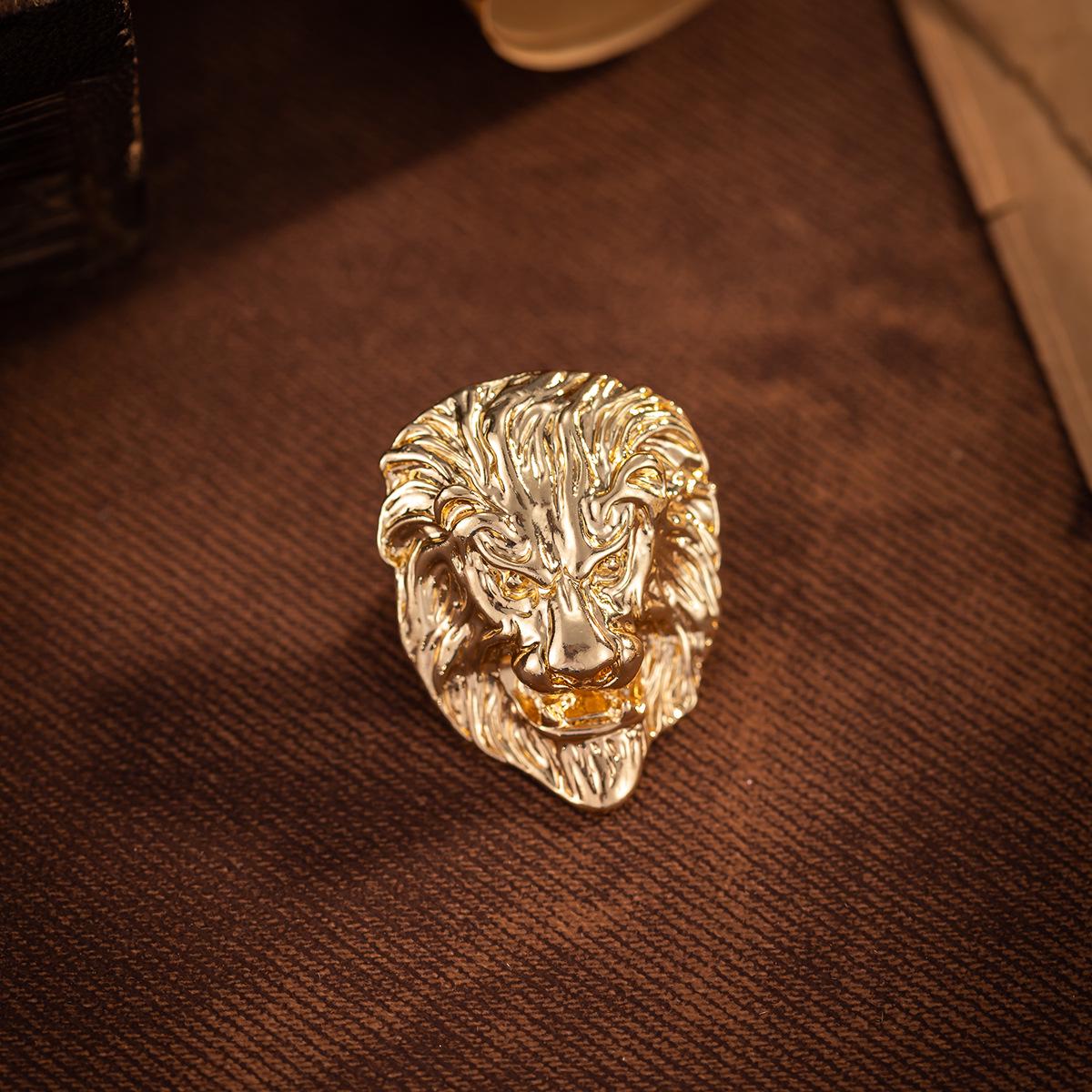 Retro Punk Lion Head Brooch Ring for Men and Boys - European  American Style