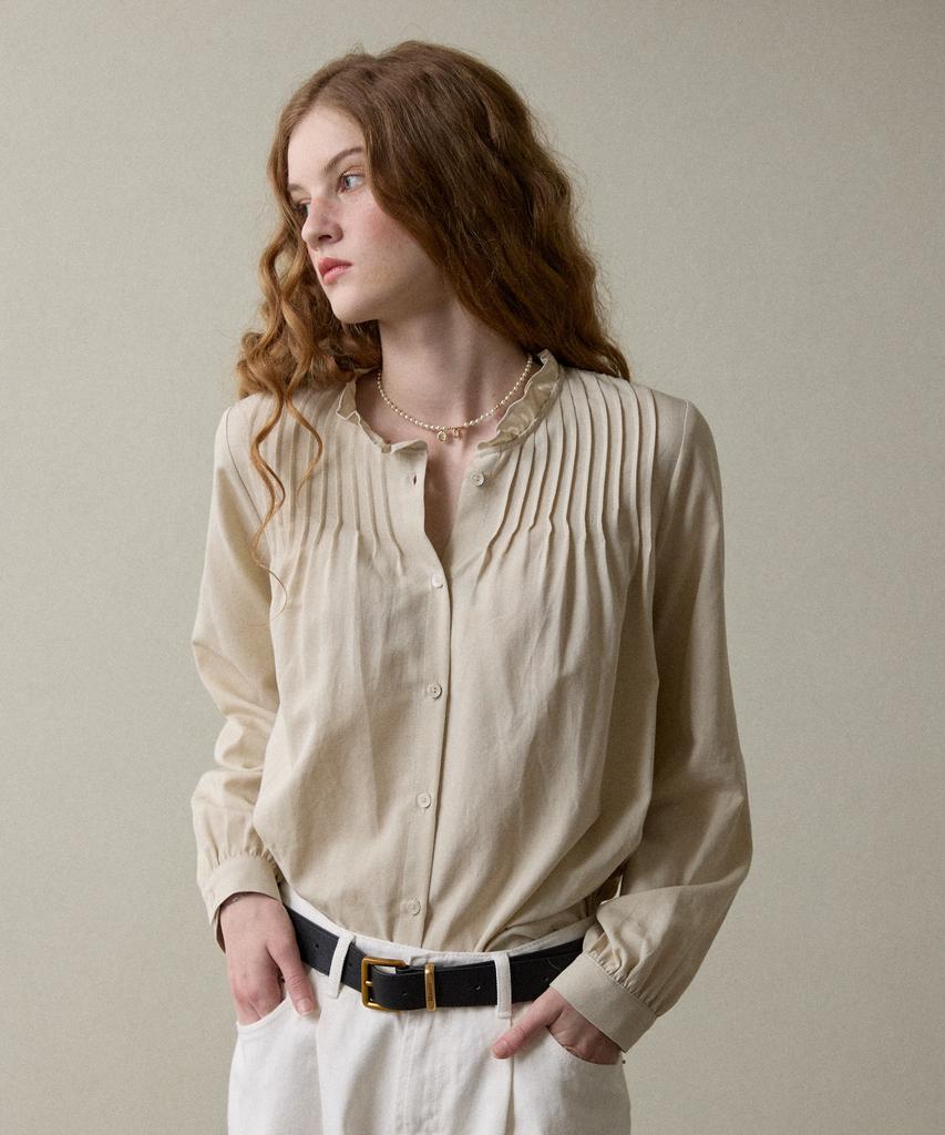 Opeundoeoseutyudio Frill Neck Blouse Beige