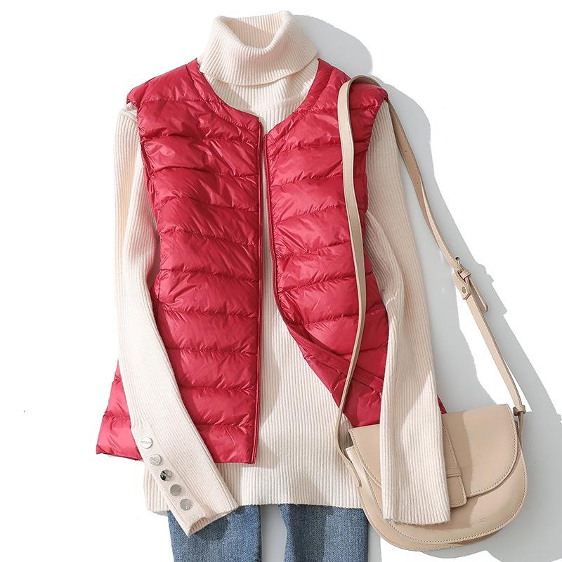 Women's Lightweight Sleeveless Down Vest: Short Round Neck, Autumn/Winter, Plus Size.