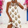 Women Plus Size Criss Cross Cutout Neck Sleeveless White Floral Printed Fitted Curved Hem Dress
