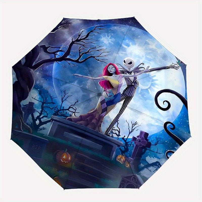 Jack Skellington, Sally Automatisches Öffnungs- und Schließschirm - 8 Speichen Tragbarer Faltregenschirm mit Kunststoffgriff, Geeignet für die Freizeit