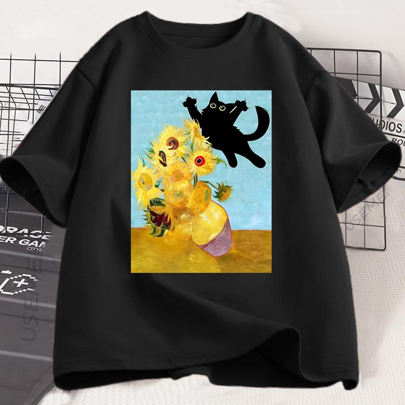 Katzen T-Shirt für Mädchen Jungen Sonnenblumen Druck T-Shirt Lustig Niedlich Katze Kätzchen T-Shirt Baumwolle Kurzarm Kleidung