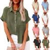 New Summer Women's Solid Color Linen Short Sleeve Casual Loose Shirt