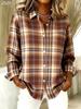 2025 christmas Women's Plaid Snowflake Blouse, Tropical Vintage Style, Patchwork Button Design, All Seasons Casual Shirt winter