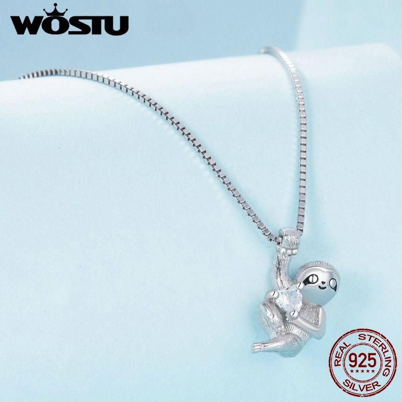 WOSTU Lebhafte Faultier-Anhänger-Halskette aus 925er-Sterlingsilber mit Tier-Halskette für Frauen, Geburtstagsgeschenk, Schmuck