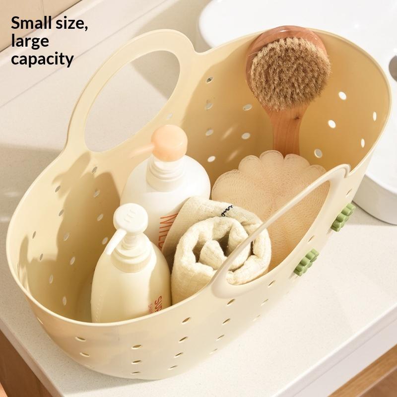 Plastic Shower Caddy With Portable Handles Drain Holes Flower Decor For Bathroom Dorm Gym Travel