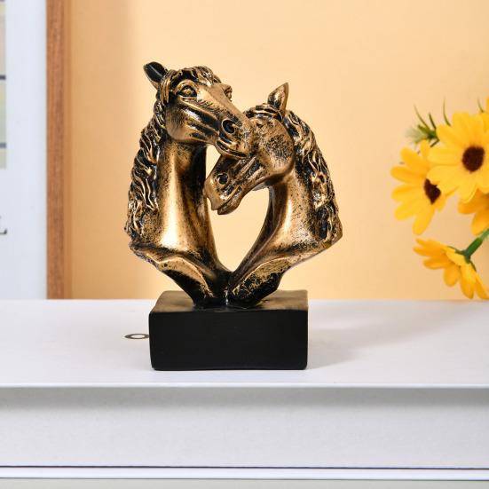 Doppelpferdekopf-Skulptur Harz Liebende Pferdefigur für Wohnzimmer Schlafzimmer Dekor Romantische Reiterstatue für Pferdeliebhaber Jubiläum