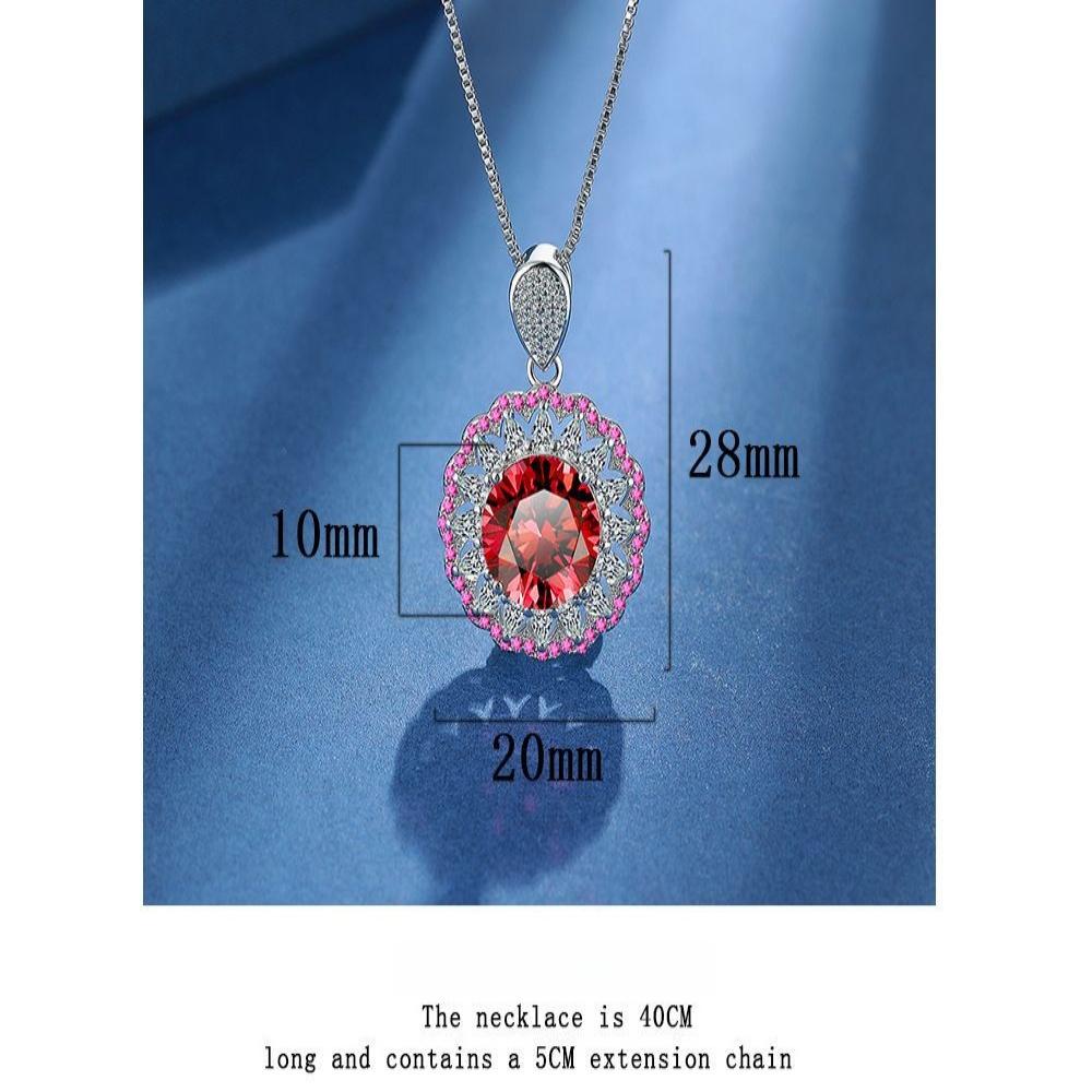 925 Sterling Silver Luxury Red Diamond Zircon Necklace Birthday Anniversary Wedding Party Gift