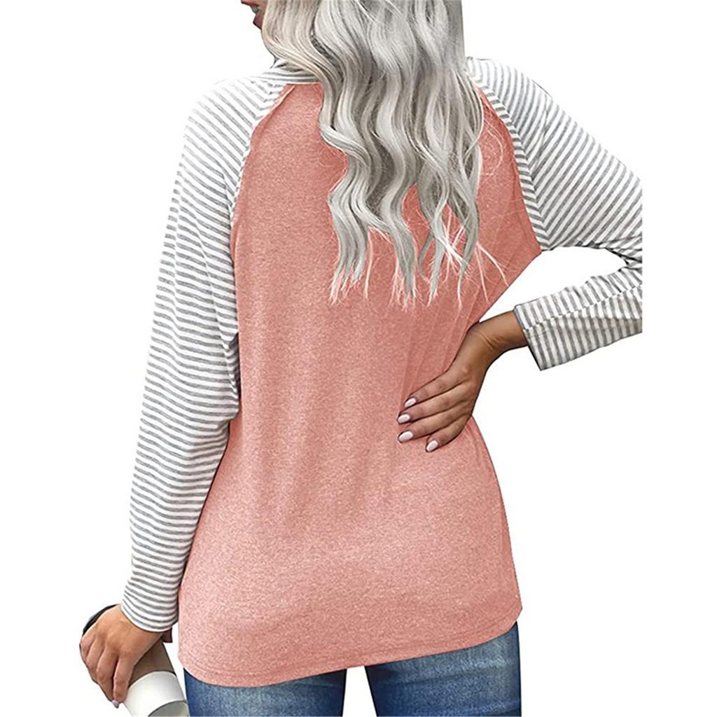 Women's Fashion Striped High Neck Color Blocking Women's Long Sleeve T-Shirt Top