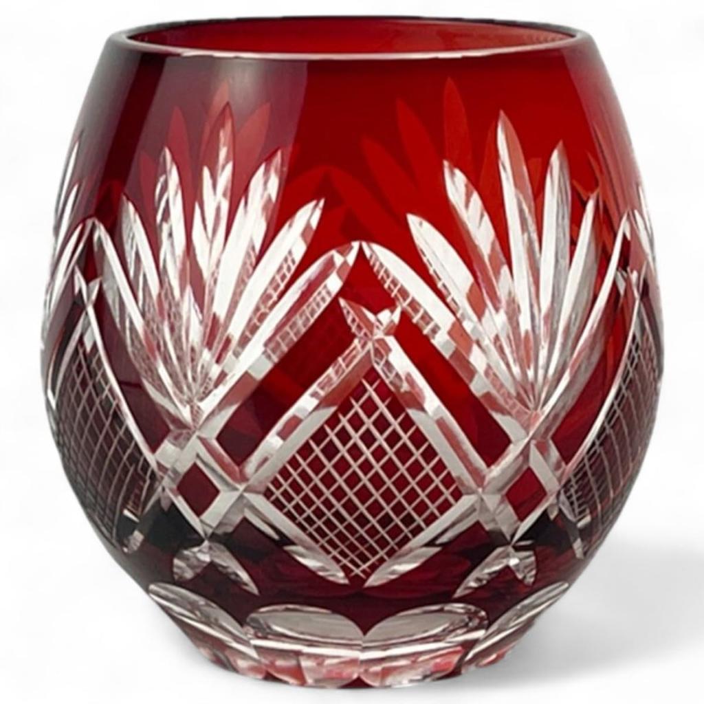 Mizukage Kiriko Glass X Flower and Arrow Current Model J-kitchens Egg-Shaped Cup, 6.9 8.9cm, 350cc, Design, Red, Bisho,