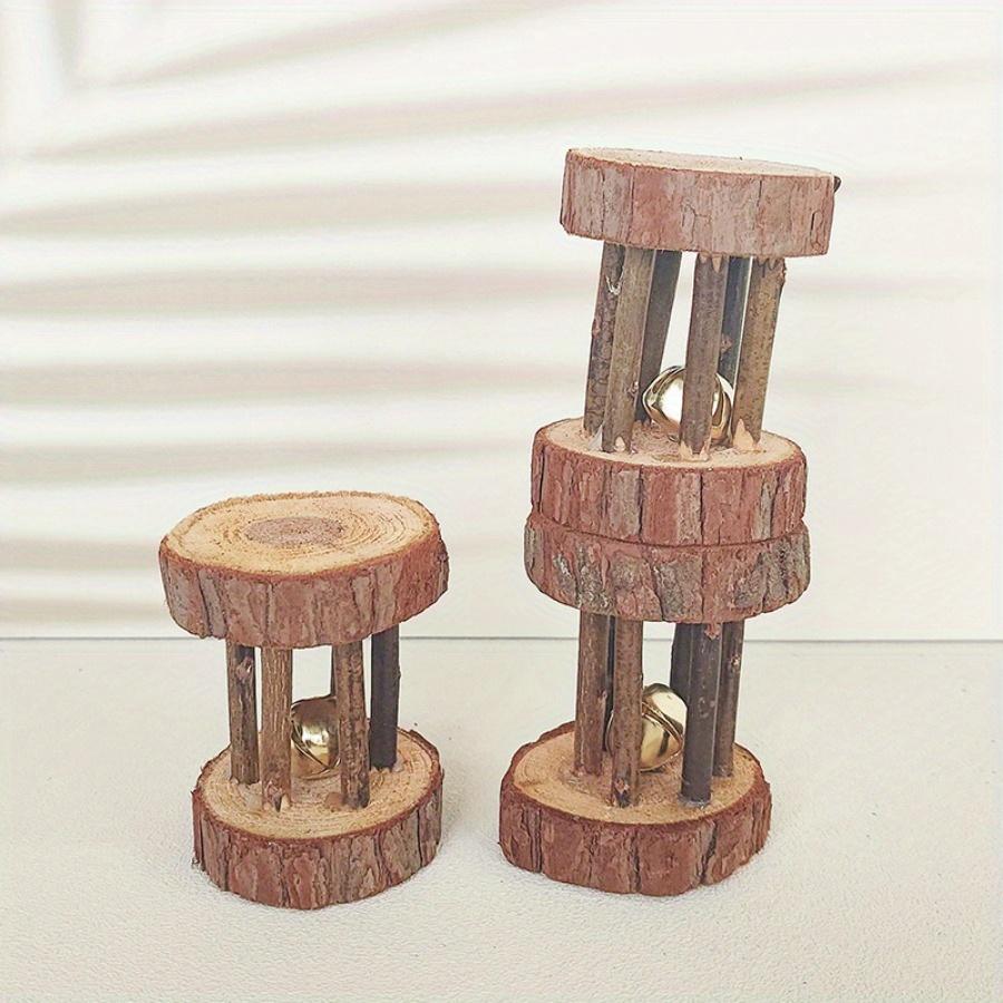 1PC Creative Wooden Pet Toy Small Dumbbell Bell Cat Dog Training Rolling Toy Cedar Tabletop Decoration