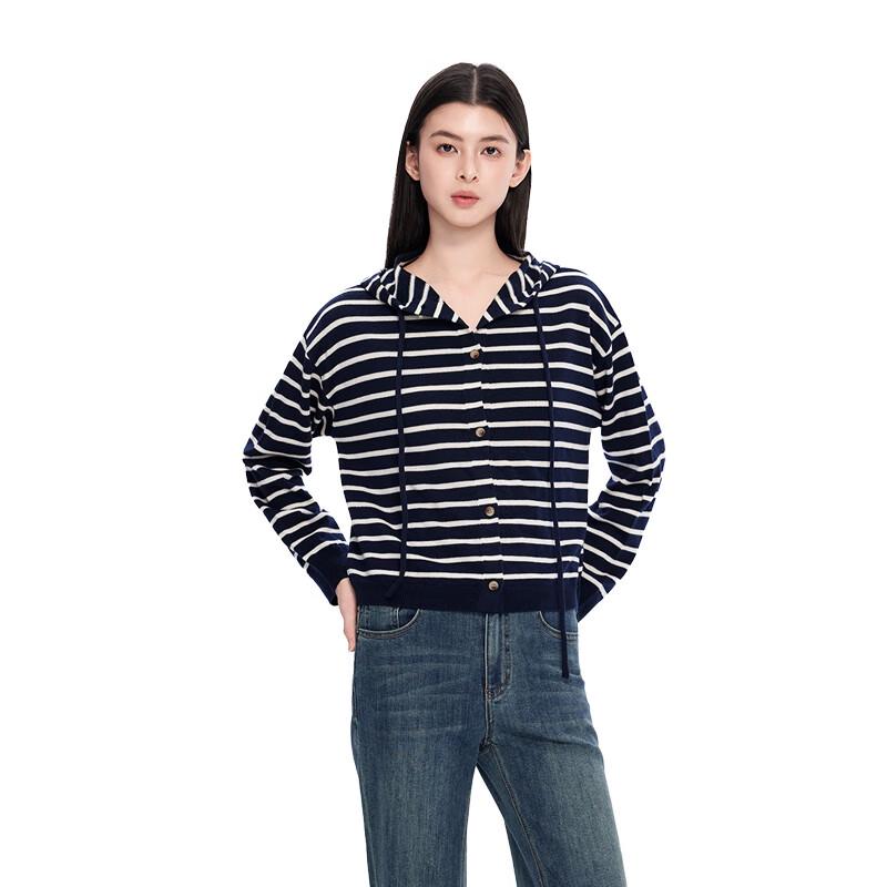 FivePlus Women's Striped Hooded Knit Sweater