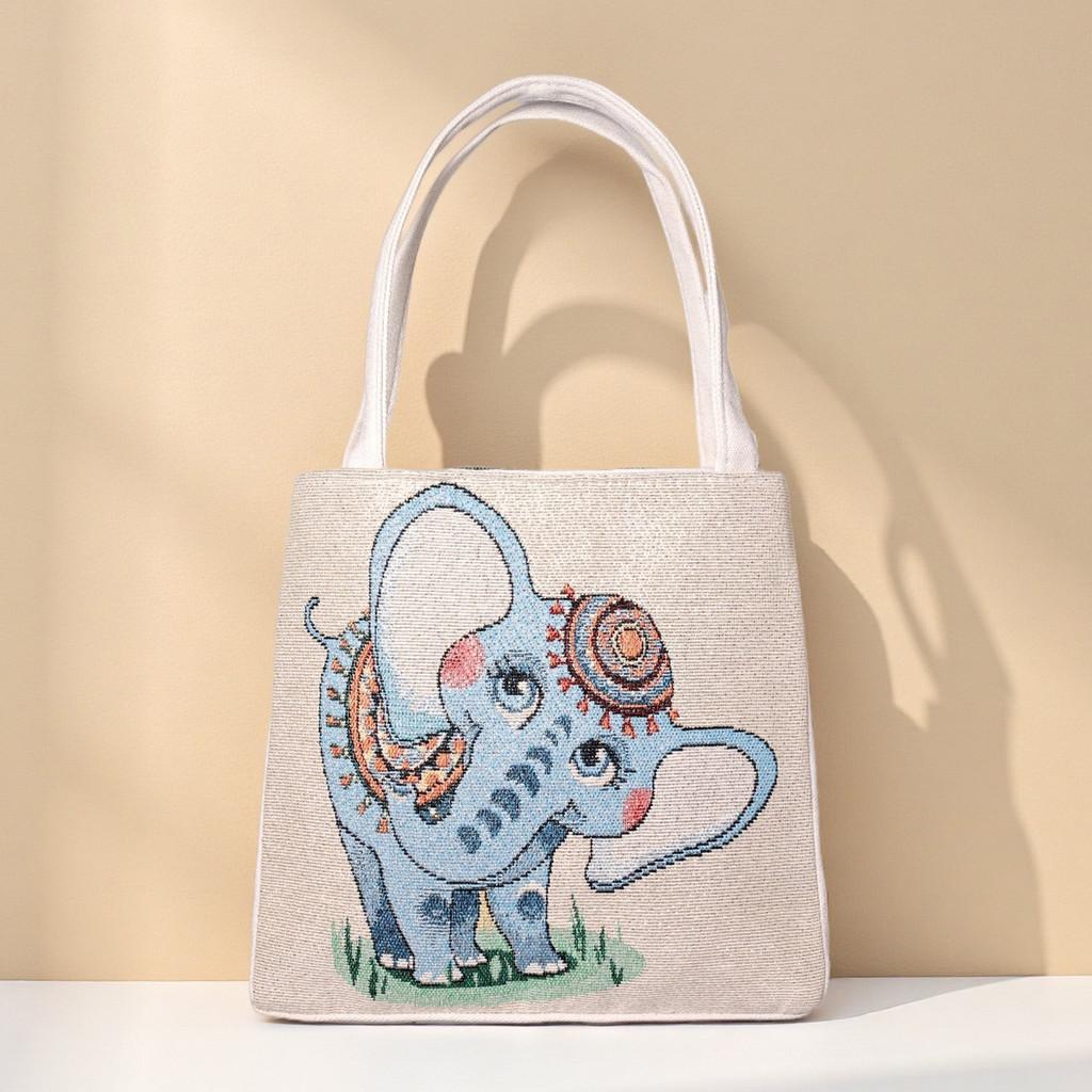 Panda Pattern Canvas Handheld Bag With Embroidery For Casual Day Use