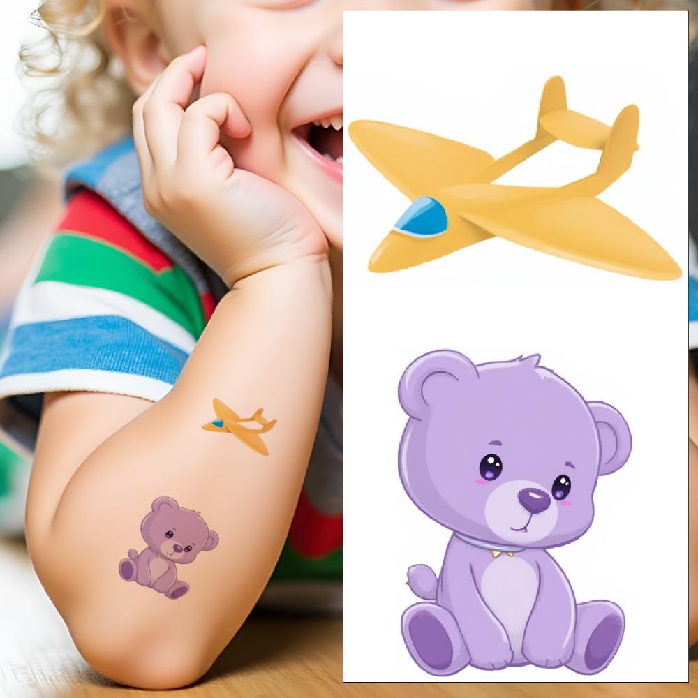 54pcs Temporary Tattoo Waterproof Long-lasting Body Stickers Robot Sticker Red Airplane Green Hat For Arms Shoulders Girls